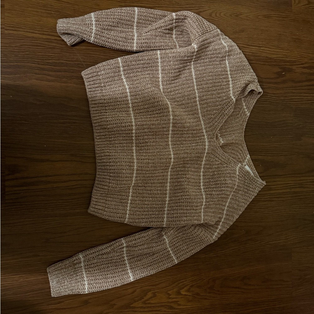 Women's Striped Knit Sweater - Brown and White